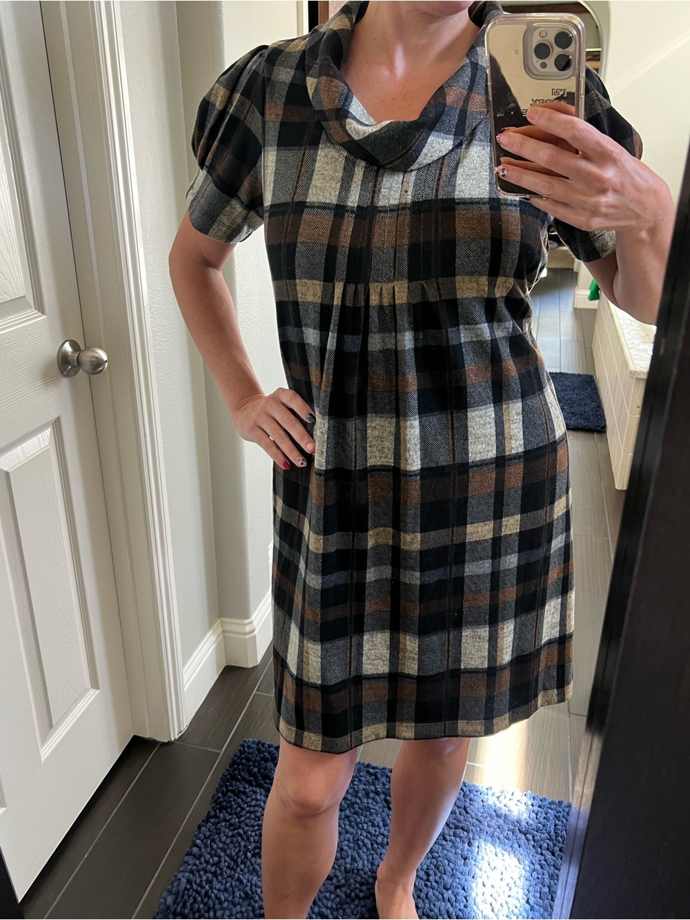 Jessica Plaid Mini Dress in Black, Brown & Gray